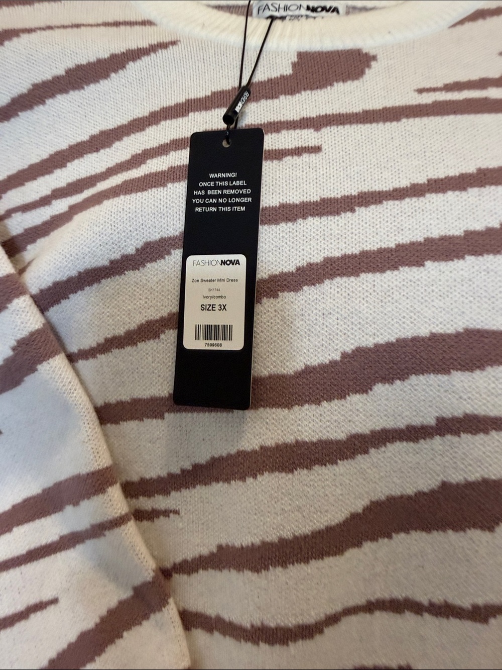 Fashion Nova Cream and Mauve Striped Crewneck Sweater